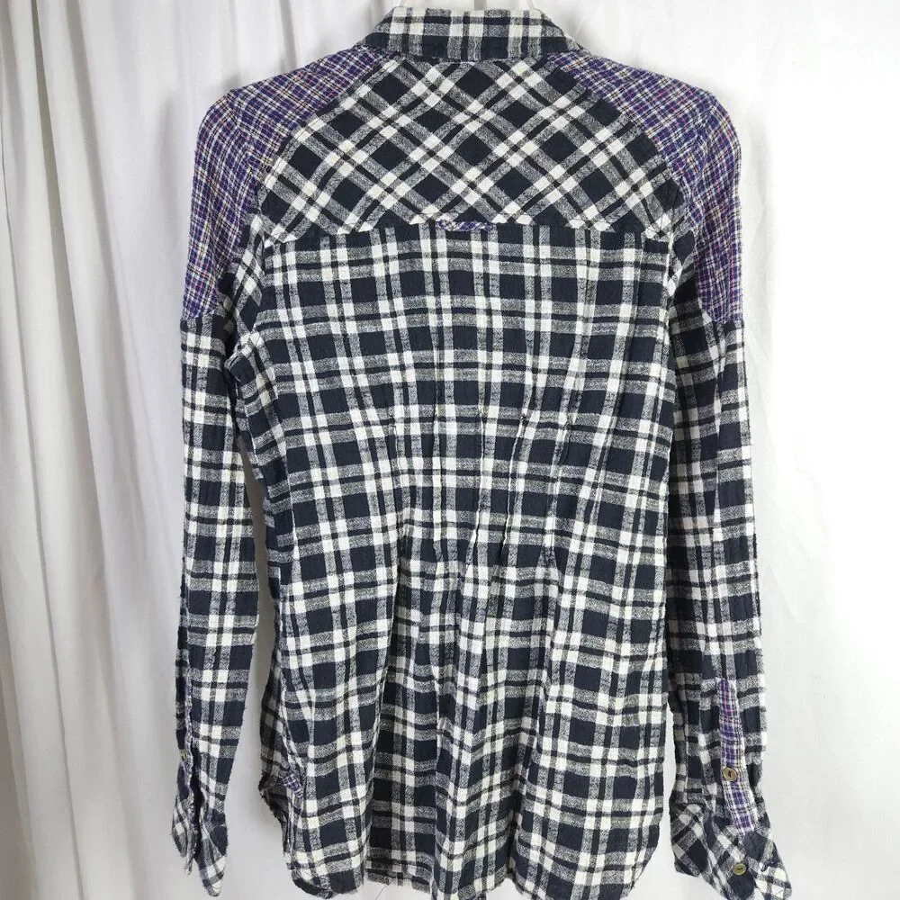 Free People Catch Up With Me‎ Plaid Flannel Shirt Small Cotton